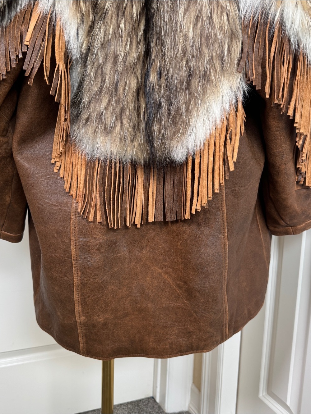 Overland Coyote Fur Leather Fringe Coat Western Ranch Jacket Vintage Womens S - Picture 7 of 14